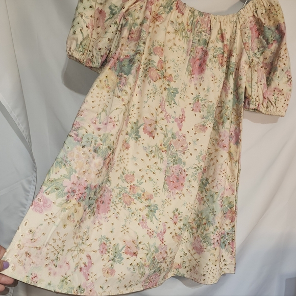 NWT Gee Gee Floral Eyelet Puff Sleeve Dress Cottagecore Balletcore Fall Small - Picture 7 of 11